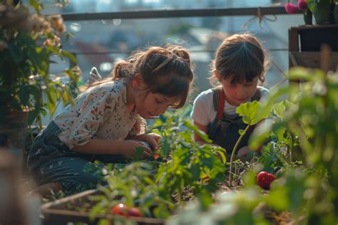 Bambini della scuola dell'infanzia in attività didattica all'aperto con un orto