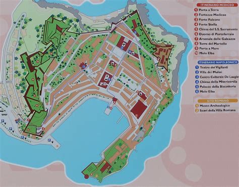 Mappa del centro storico di Portoferraio con indicazione della Chiesa della Misericordia