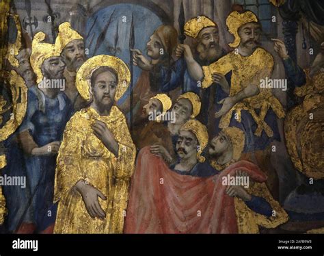 Affresco di Giovanni Santi raffigurante una scena di vita di corte
