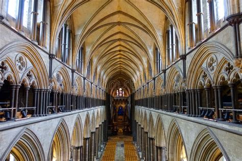 Interno della navata della Cattedrale di Salisbury, con focus sull'altezza