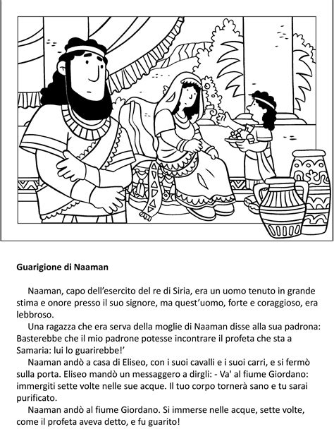 disegno della serva israelita che parla con la moglie di Naaman