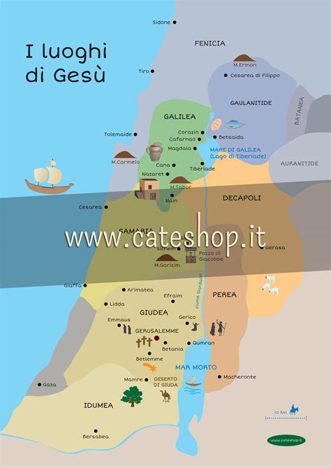 Mappa delle regioni bibliche con i percorsi di Gesù