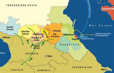Mappa politica del Caucaso settentrionale che mostra la Cecenia e le repubbliche confinanti