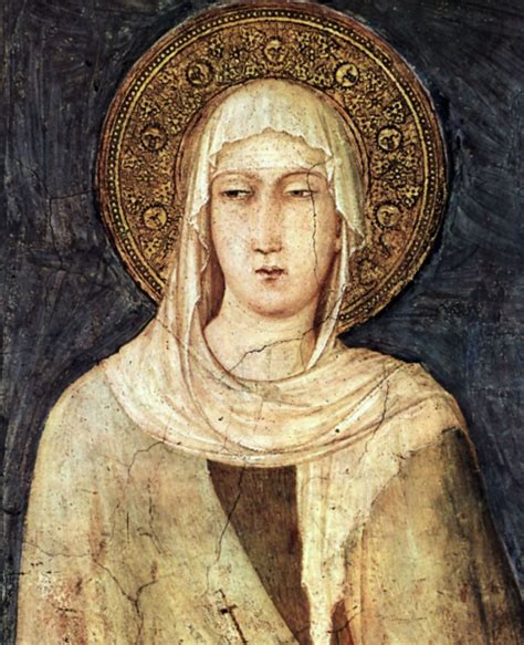 Ritratto di Santa Chiara d'Assisi con sfondo medievale