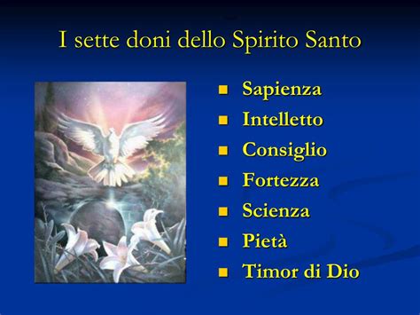Un'immagine che rappresenta diversi doni dello Spirito Santo (profezia, guarigione, lingue) che fluiscono da una colomba, simbolo dello Spirito.