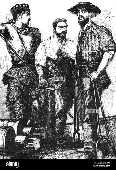 Incisione storica di lavoratori in diverse professioni