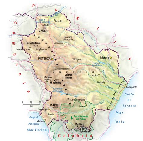 Mappa della Basilicata con evidenziata la posizione dell'Hotel Giubileo a Pignola