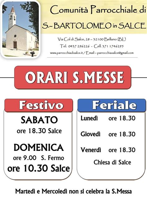 Scheda infografica con gli orari delle messe