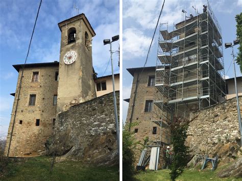 Foto storica del campanile di Martellago prima di un restauro