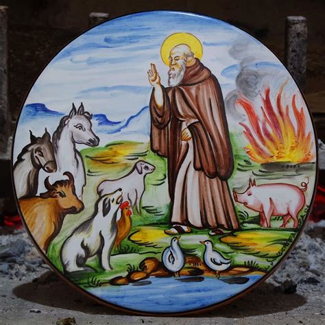 Icona di Sant'Antonio Abate con un maialino e un fuoco