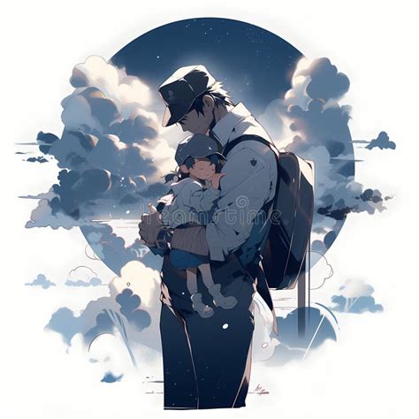 Illustrazione di un padre che guarda con orgoglio il figlio, con elementi celesti o spirituali