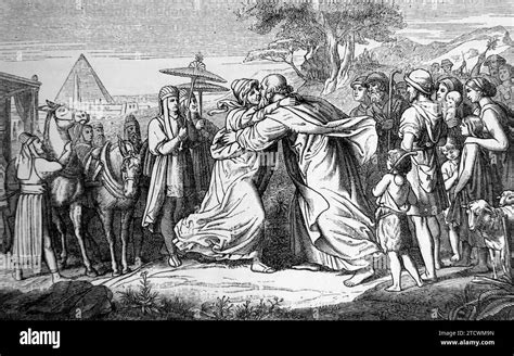 illustrazione di Giacobbe che abbraccia Giuseppe in Egitto