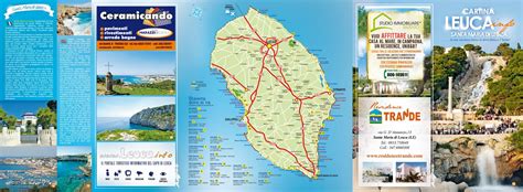 Cartina dell'itinerario di Leuca con i punti di interesse come Grotte delle Tre Porte, San Gregorio, Torre Vado