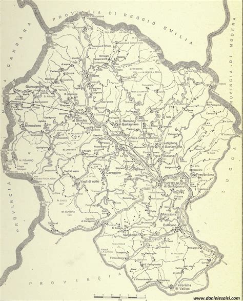 Mappa della Garfagnana con l'ubicazione dell'Eremo di Calomini e della Grotta del Vento