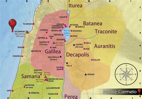 Mappa del Monte Carmelo e del suo contesto geografico biblico