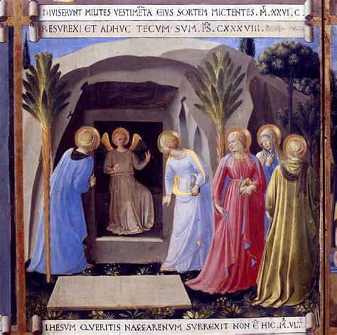 Schiema che illustra la visita delle donne al sepolcro vuoto e il messaggio dell'angelo