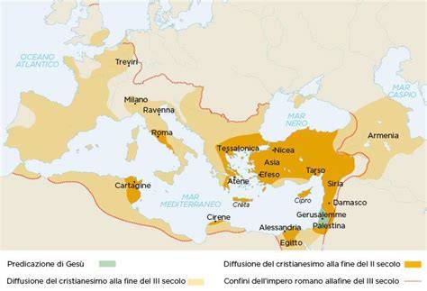 Mappa della diffusione dei primi monasteri e abbazie cristiane nel Mediterraneo e in Europa