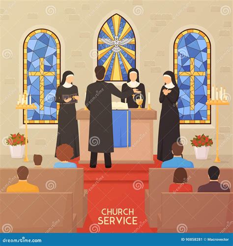 Illustrazione di una cerimonia religiosa con una comunità riunita