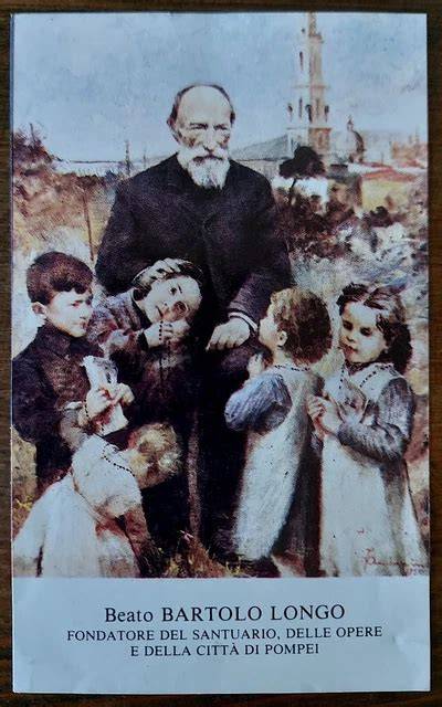 Ritratto del Beato Bartolo Longo, fondatore del Santuario di Pompei, in un momento di ispirazione o preghiera.