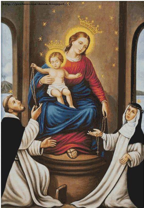 Dipinto raffigurante la Madonna del Rosario di Pompei con in ginocchio il Beato Bartolo Longo e devoti, evocando la sua capacità di intercessione.