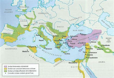 Mappa della diffusione del Cristianesimo nel I e II secolo
