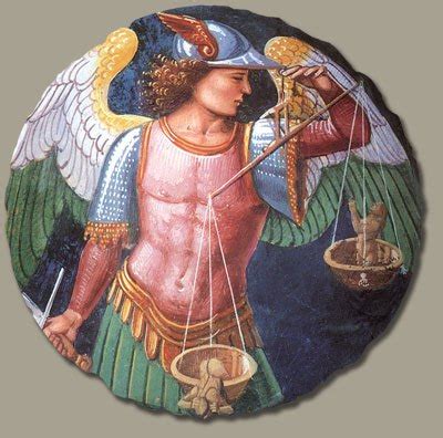 Icona medievale dell'Arcangelo Michele che pesa le anime