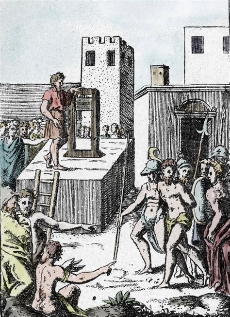Illustrazione storica di una decapitazione con ghigliottina a Roma