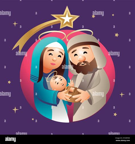 Illustrazione della Sacra Famiglia con Giuseppe, Maria e Gesù Bambino