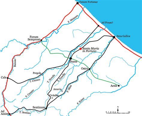 Mappa del bacino del fiume Cesano e della valle del Tarugo, con indicazione delle principali frazioni e comuni