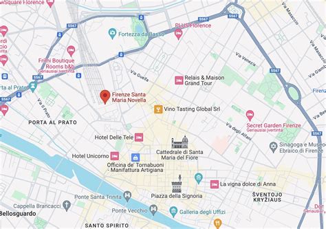 Mappa della zona circostante la stazione di Firenze Santa Maria Novella con evidenziati i parcheggi