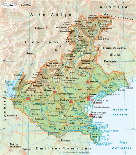 Mappa storica del Veneto con evidenziate le principali abbazie benedettine