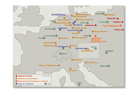 Mappa schematica dei principali campi di concentramento o luoghi della memoria