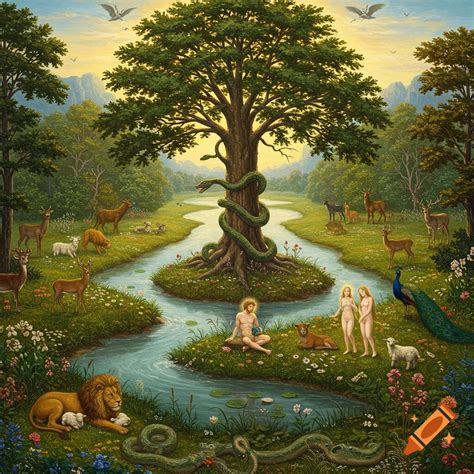 Illustration depicting the biblical scene of Adam and Eve with the serpent, symbolizing the origin of the temptation to be
