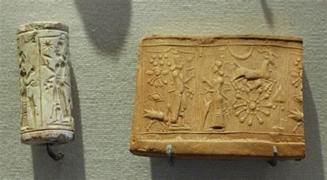 Impronta di sigillo cilindrico con il dio Enki/Ea e la dea Inanna/Ishtar