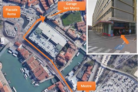 Mappa pedonale dettagliata da Piazzale Roma/Garage San Marco all'Hotel Abbazia e fermata vaporetto