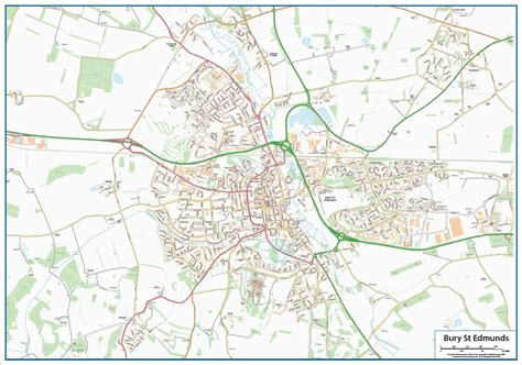 Mappa dell'East Anglia medievale con Bury St. Edmunds evidenziata