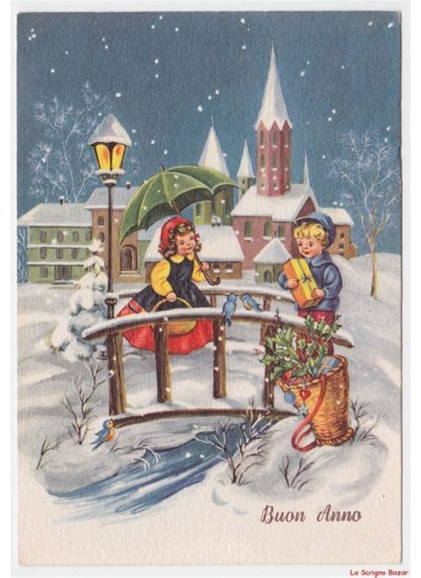 Tematica foto: composizione di diverse cartoline natalizie vintage con bambini, inclusi personaggi animati classici.