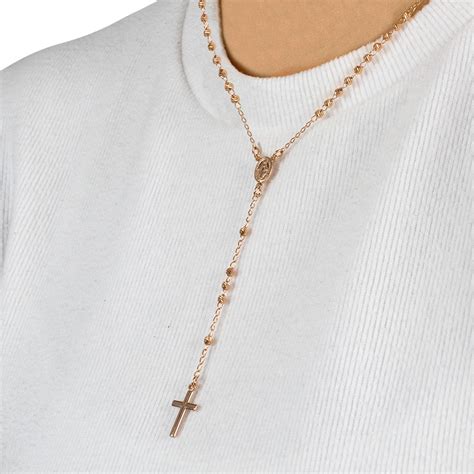 Collana rosario argento 925 rosè con perline nere e croce