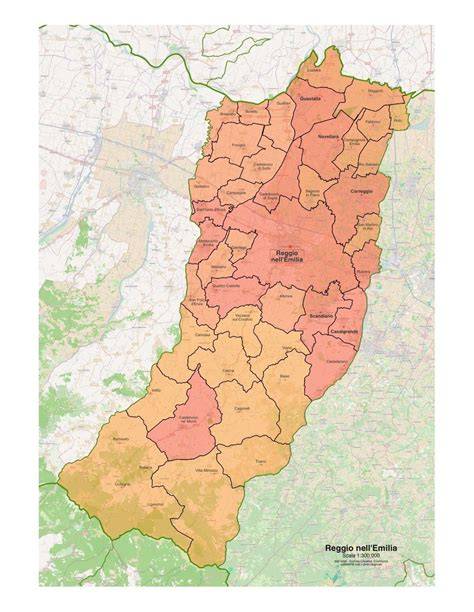 mappa storica della provincia di Reggio Emilia con indicazione dei cimiteri