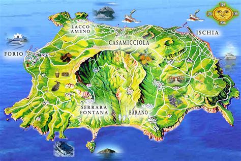 Mappa dell'isola d'Ischia con evidenziato il comune di Forio e la località di Zaro