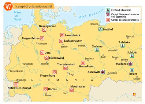 Mappa dei principali campi di concentramento e sterminio nell'Europa occupata dai nazisti