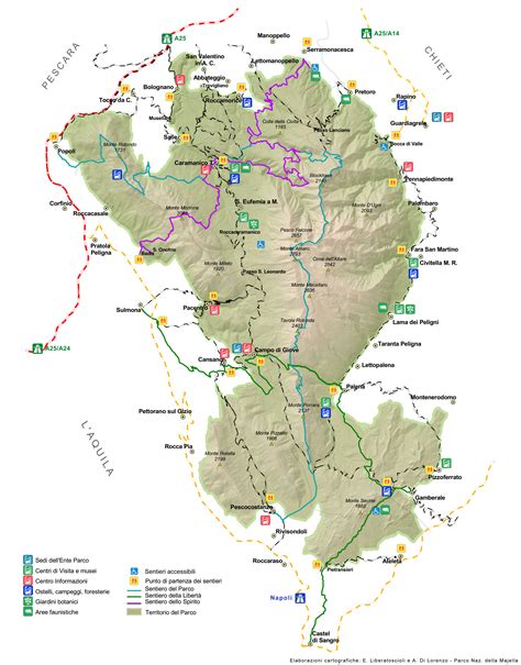 Mappa del Parco Nazionale della Majella con la localizzazione dei principali eremi citati
