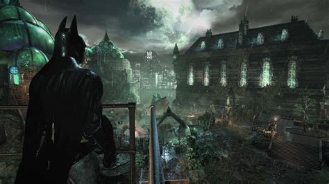 Illustrazione o foto di Arkham Asylum, mettendo in risalto l'architettura gotica e la sua atmosfera inquietante