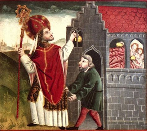 Illustrazione di San Nicola che dona la dote alle tre fanciulle