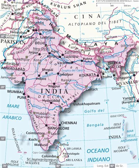 Mappa dell'India con evidenza delle aree missionarie