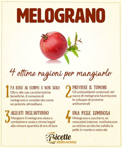 infografica sulle proprietà nutrizionali e benefici per la salute del melograno