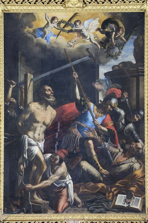 Dipinto o illustrazione che rappresenta il martirio di San Giuda Taddeo con i suoi attributi (bastone, alabarda)