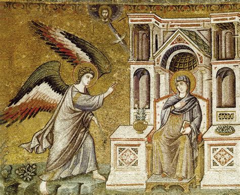 Dettaglio dell'Annunciazione di Pietro Cavallini, mostrando l'uso della prospettiva e delle sfumature