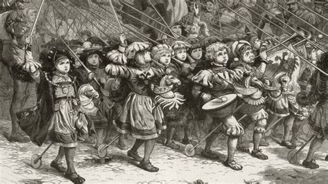 Illustrazione storica o artistica che raffigura la Crociata dei Bambini nel Medioevo