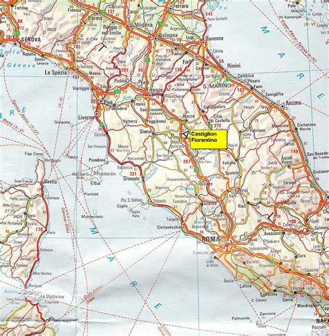 Mappa dell'Italia centrale con i punti di partenza evidenziati, inclusa Nettuno